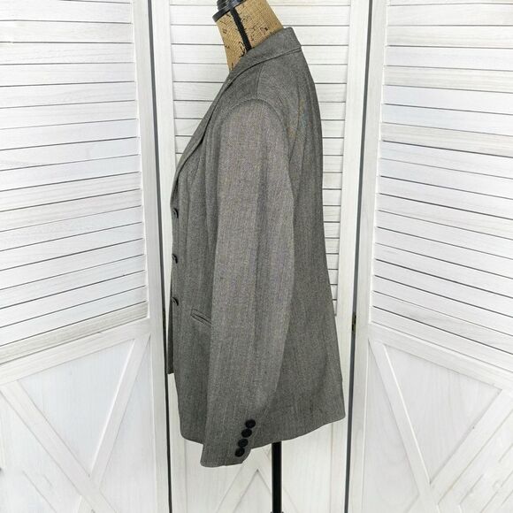 Amanda Smith Herringbone Oversized Blazer Jacket Black Tan 6 Single Breasted - Picture 4 of 15